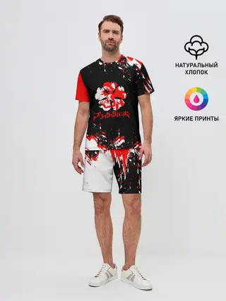 Мужской костюм с шортами / Черный Клевер с ярким красным куском