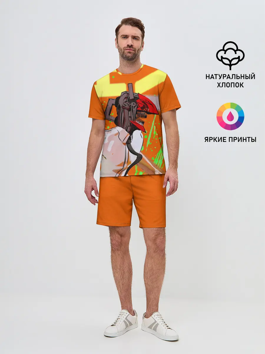 Мужской костюм с шортами / Человек-Бензопила на голубом фоне