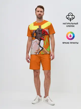 Мужской костюм с шортами / Человек-Бензопила на голубом фоне