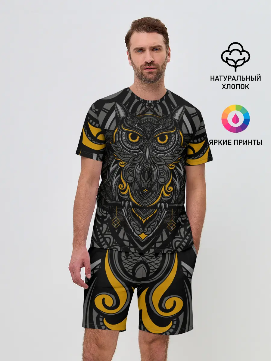 Мужской костюм с шортами / Рисунок сова
