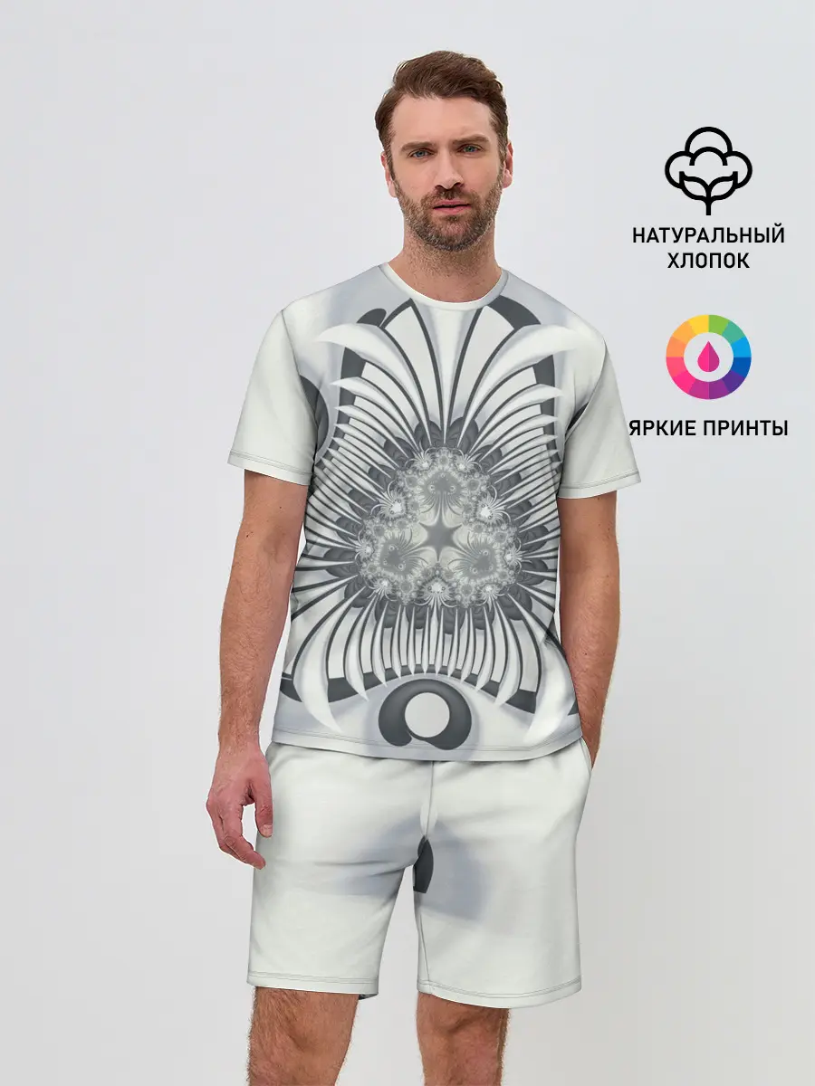 Мужской костюм с шортами / Серая абстракция