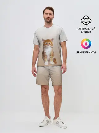 Мужской костюм с шортами / бело-рыжий котенок реализм