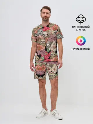 Мужской костюм с шортами / Ленивец & Цветочки