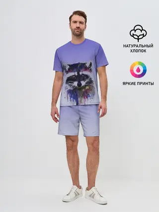 Мужской костюм с шортами / енот акварелью потеки