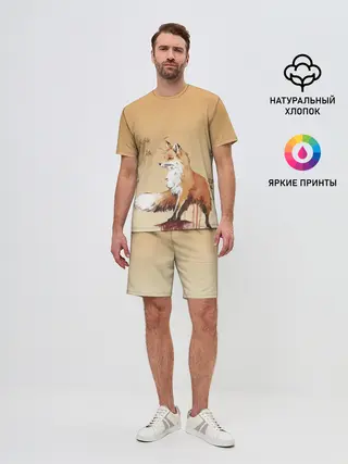 Мужской костюм с шортами / акварельная лиса задумчивости