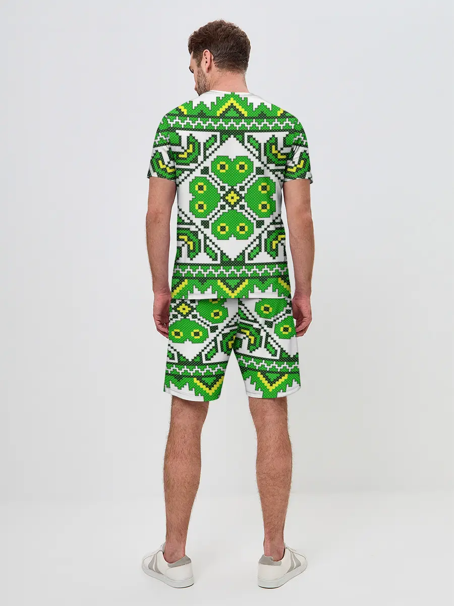 Мужской костюм с шортами / Славянский Узор Зеленый