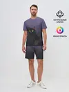 Мужской костюм с шортами / черный кот на фиолетовом