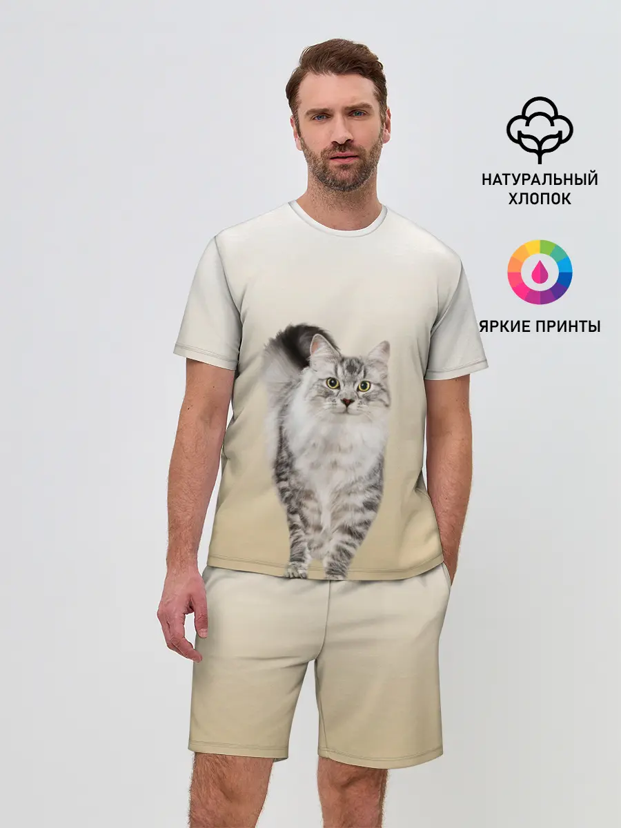 Мужской костюм с шортами / Пушистый котик реалистичный