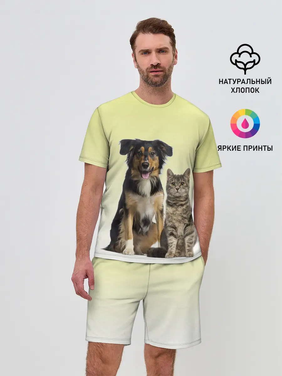 Мужской костюм с шортами / кошка и собака друзья