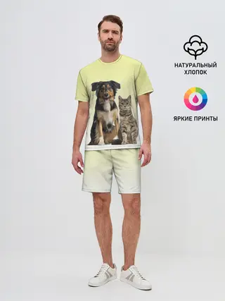 Мужской костюм с шортами / кошка и собака друзья