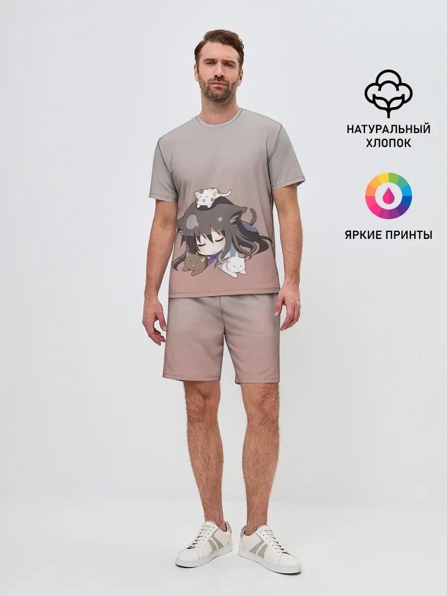 Мужской костюм с шортами / малышка спит ушки котики