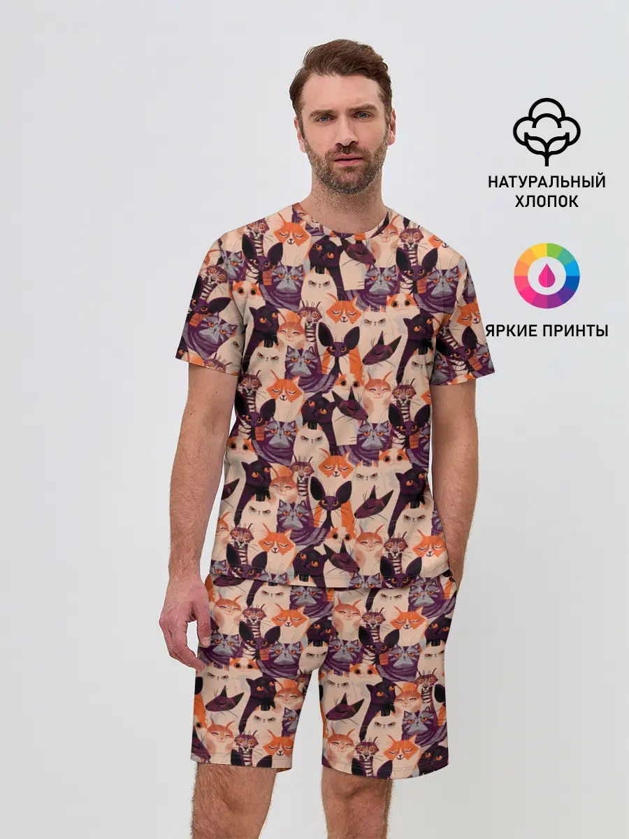 Мужской костюм с шортами / Мемные Коты Паттерн