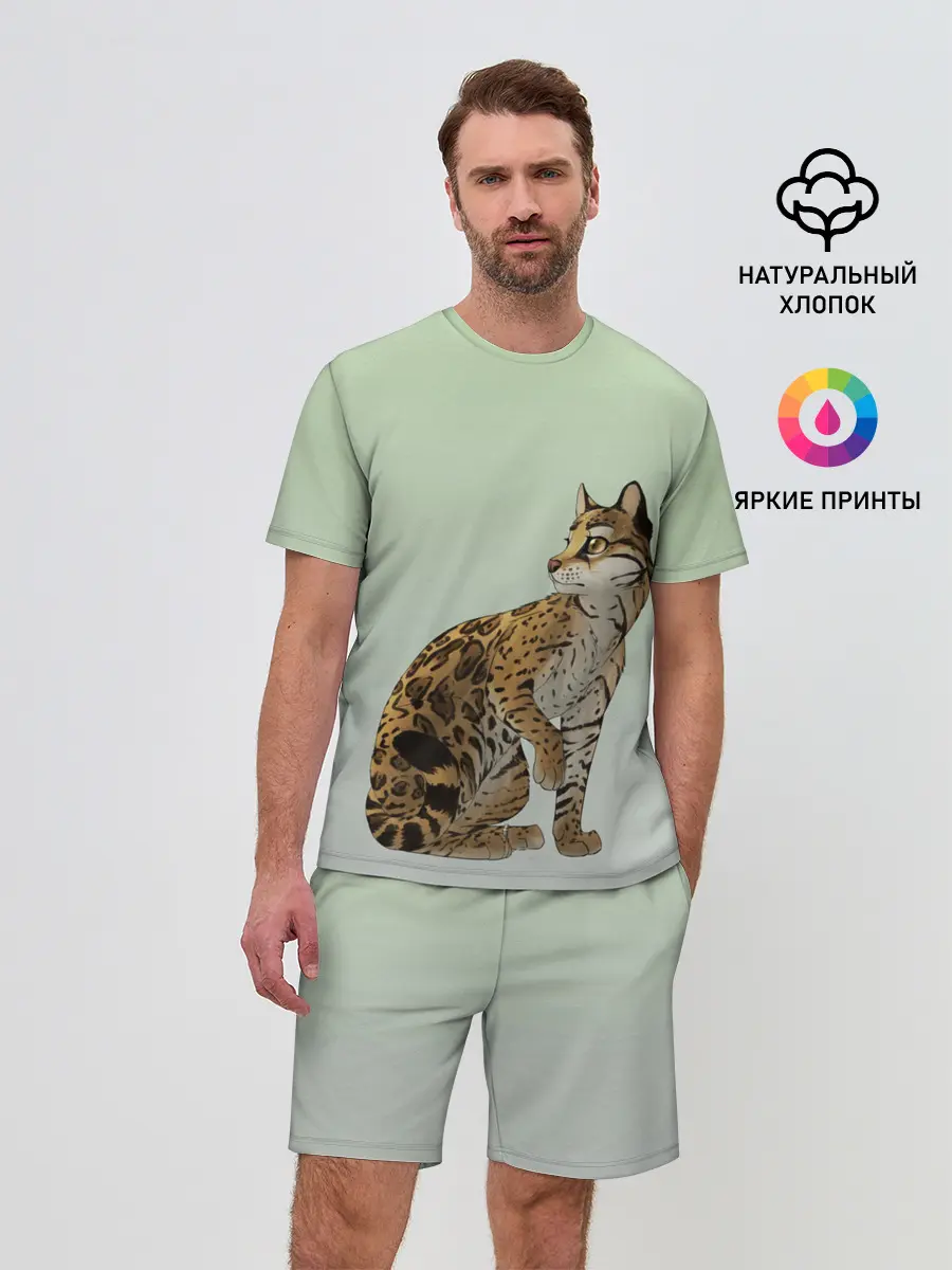 Мужской костюм с шортами / дикий кот оцелот