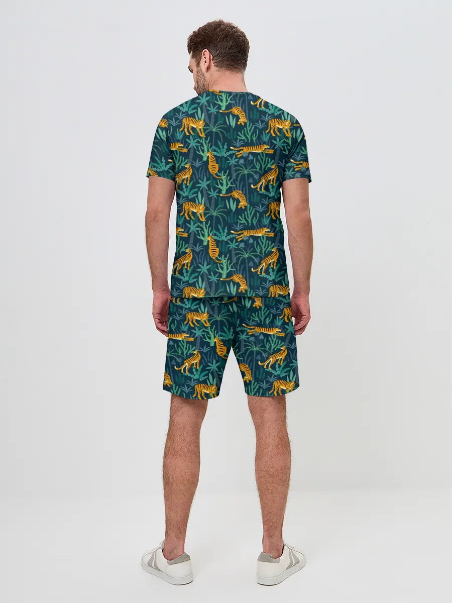 Мужской костюм с шортами / Паттерн из Тигров и Растений