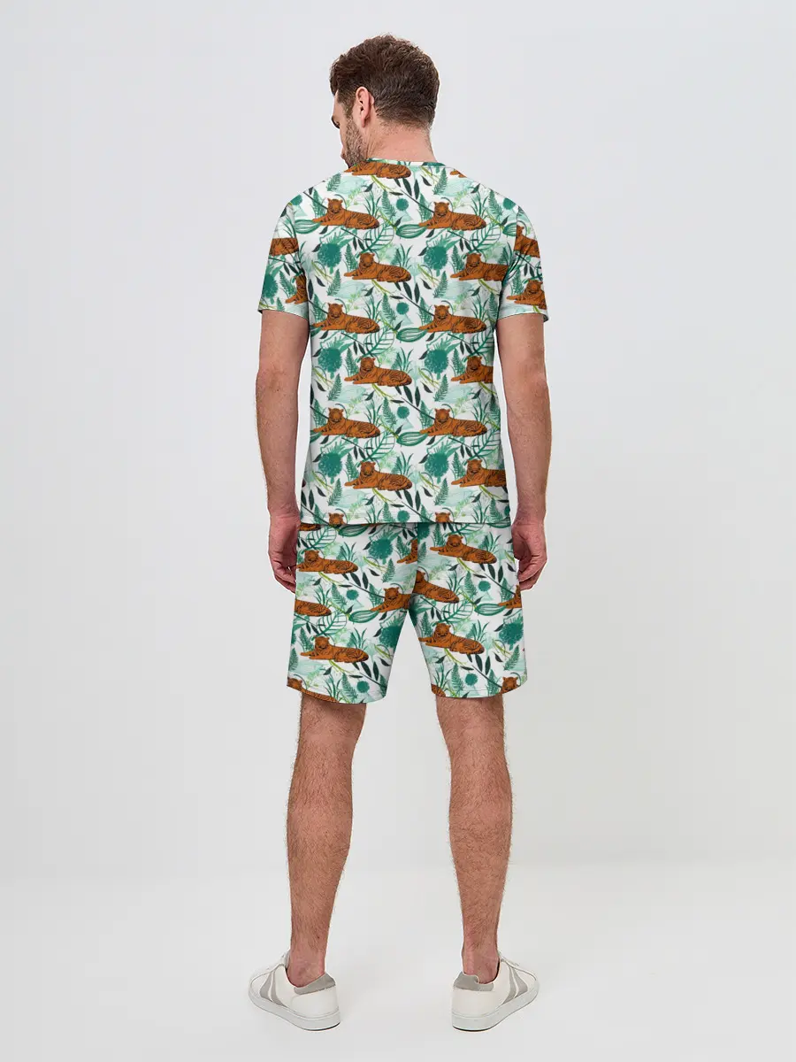 Мужской костюм с шортами / Цветы и Тигр Паттерн