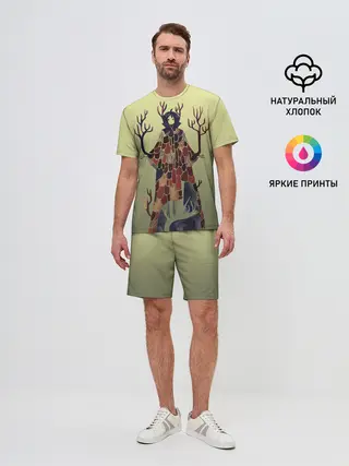 Мужской костюм с шортами / лесной волшебник акварель