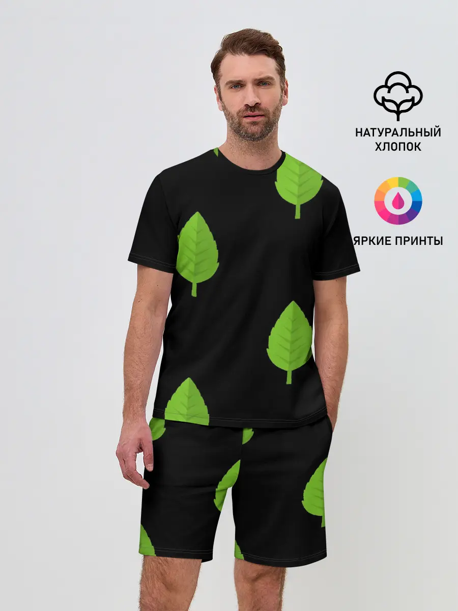 Мужской костюм с шортами / Птица и листочек