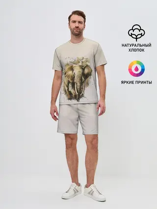 Мужской костюм с шортами / акварельный слон брызги