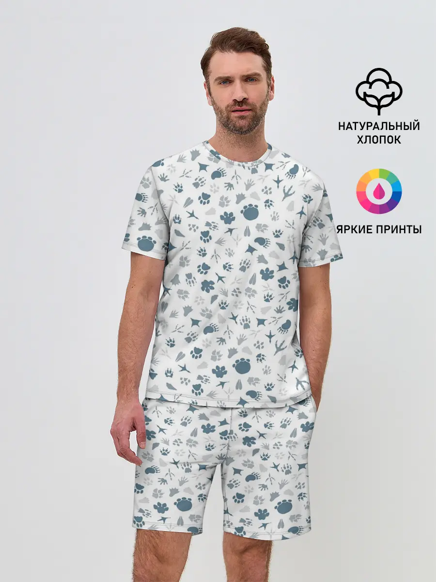 Мужской костюм с шортами / Отпечатки лап животных