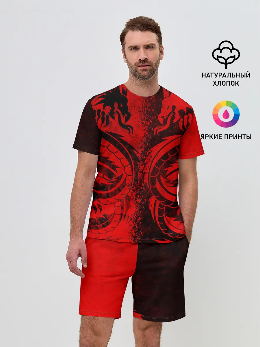 Мужской костюм с шортами / BLACK RED DRAGONS TATOO