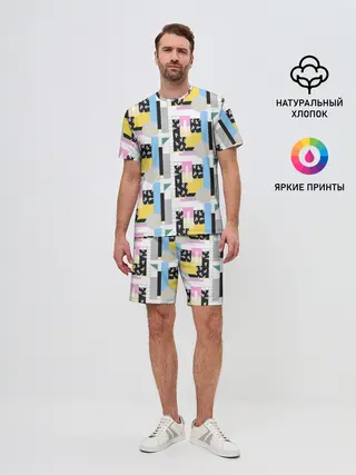Мужской костюм с шортами / Memphis style geometry
