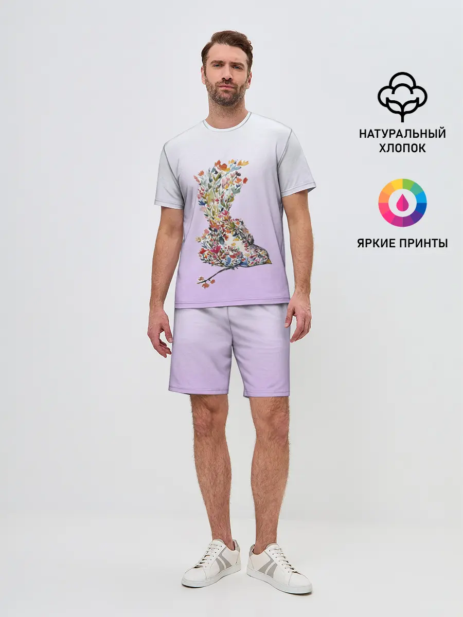 Мужской костюм с шортами / акварельная птичка