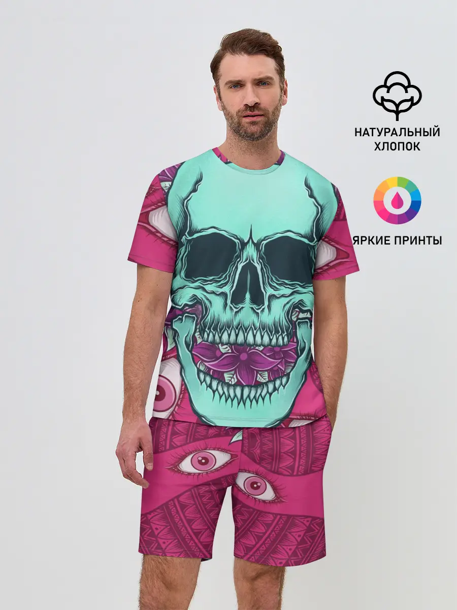 Мужской костюм с шортами / Череп в цветах