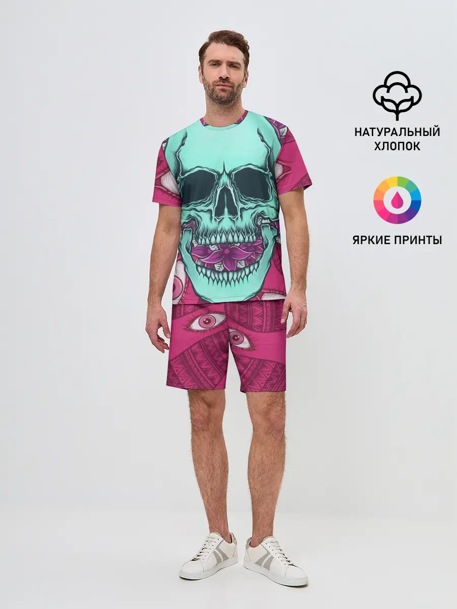 Мужской костюм с шортами / Череп в цветах