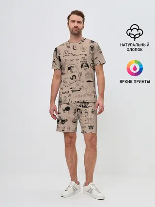 Мужской костюм с шортами / принт в стиле тату