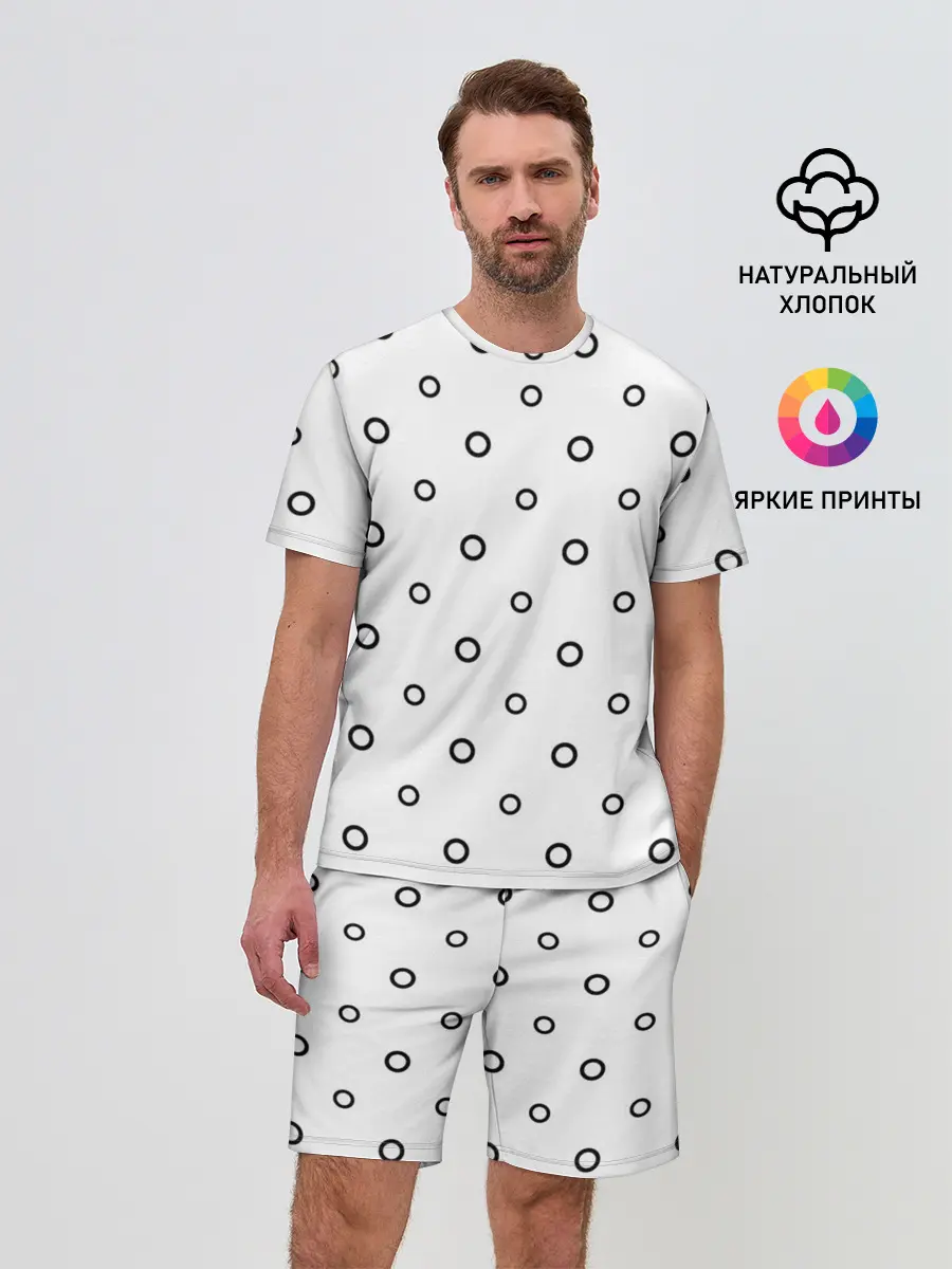 Мужской костюм с шортами / Черно-белый узор в горошек.