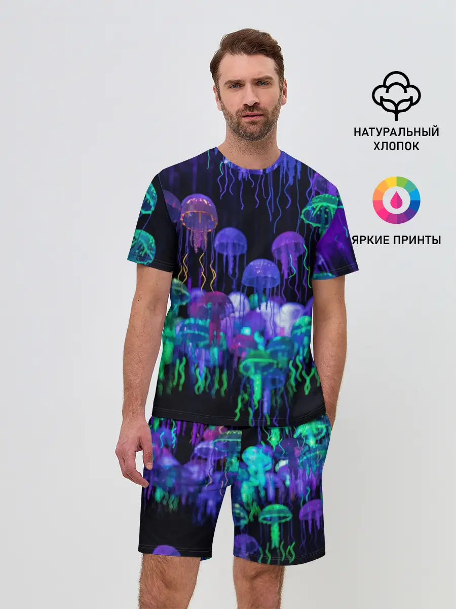 Мужской костюм с шортами / Неоновые медузы