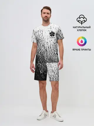 Мужской костюм с шортами / Черный клевер на едко белом фоне