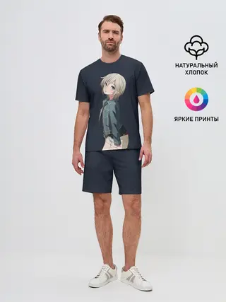 Мужской костюм с шортами / Аниме Тян в джинсовке