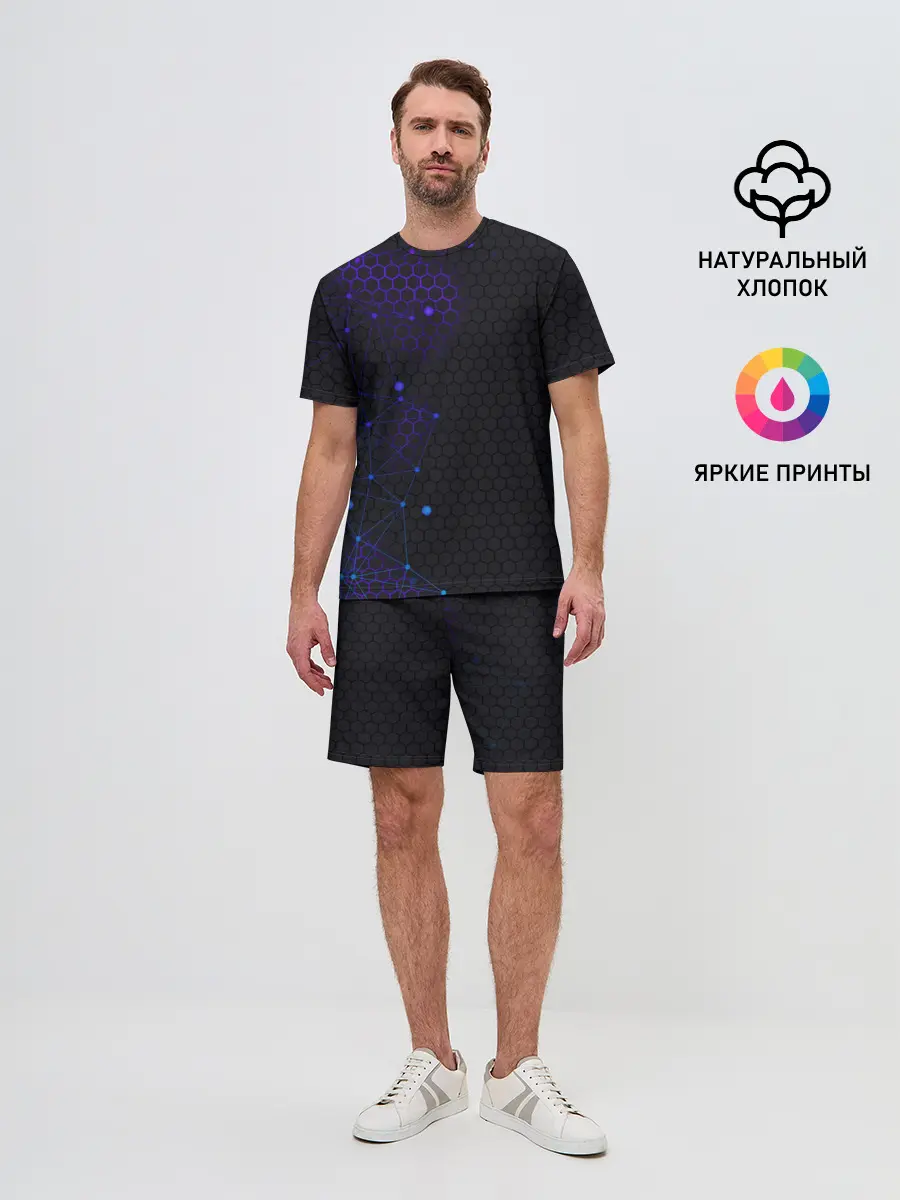 Мужской костюм с шортами / СОТЫ НЕОН - ГЕОМЕТРИЯ