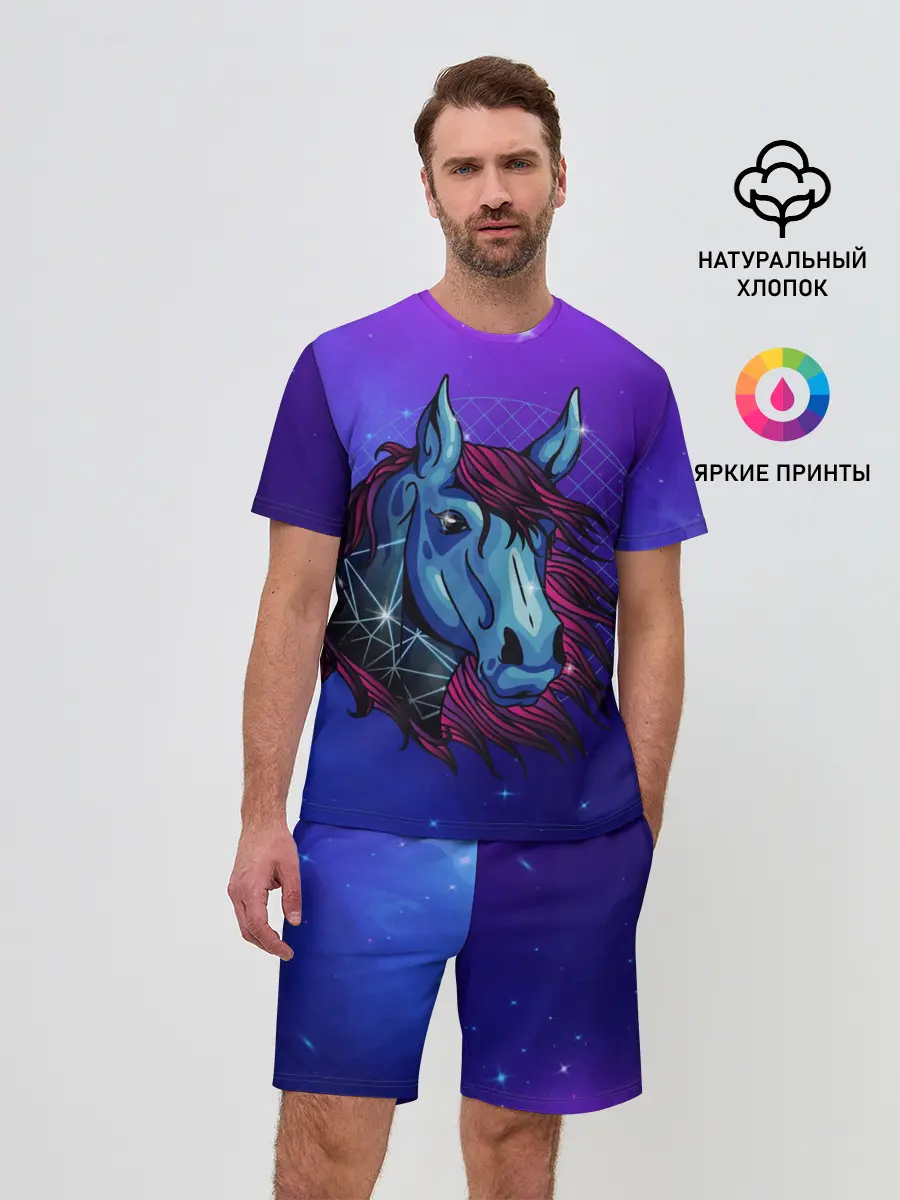 Мужской костюм с шортами / Retrowave Neon Horse
