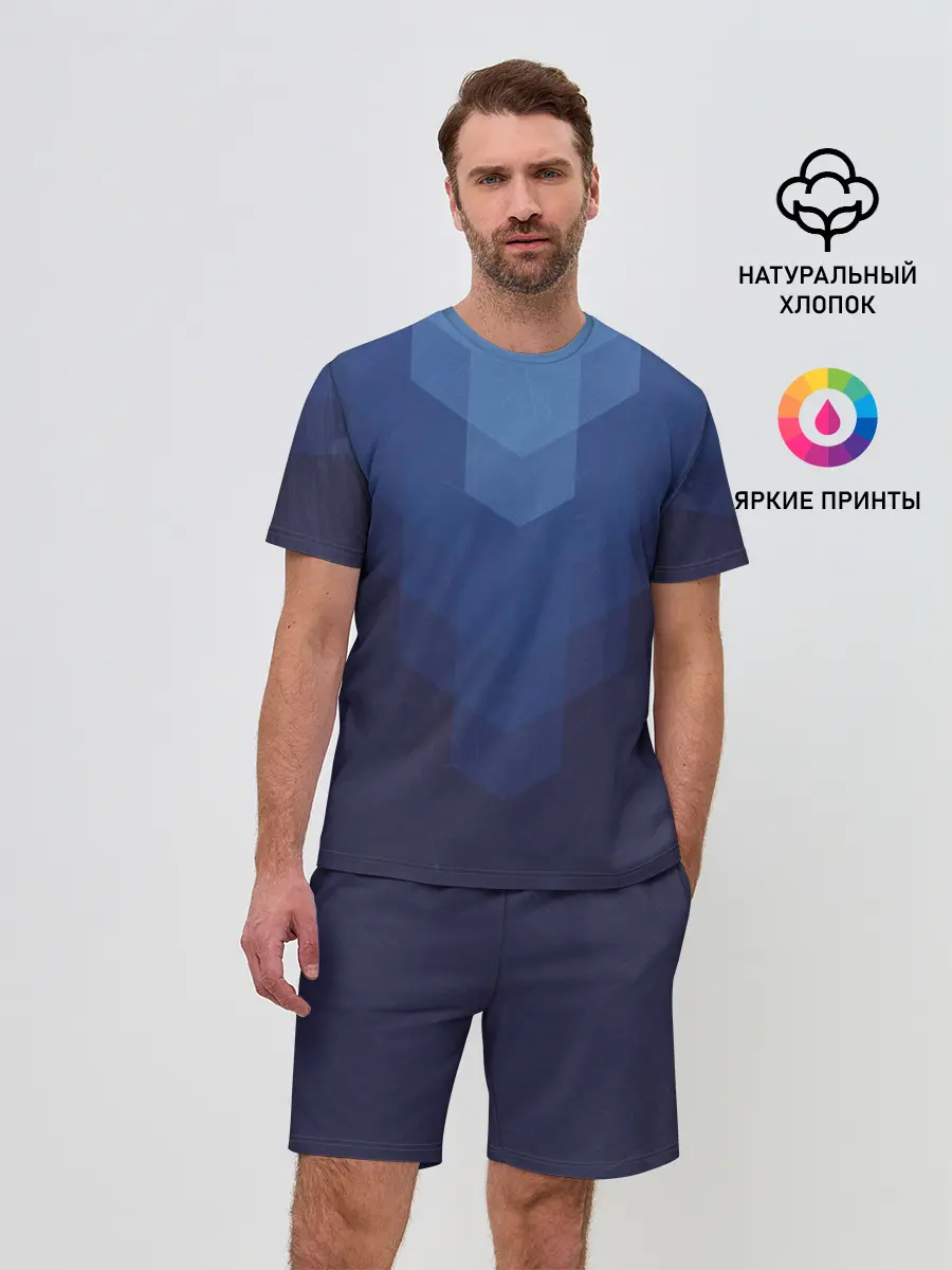 Мужской костюм с шортами / Сине-черная Геометрия Линий