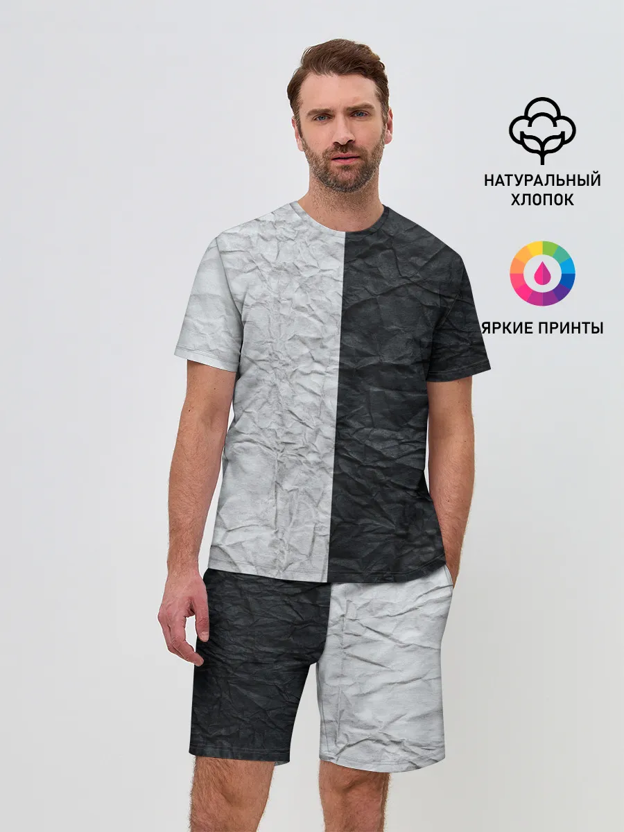 Мужской костюм с шортами / Мятая Черно-Белая Бумага