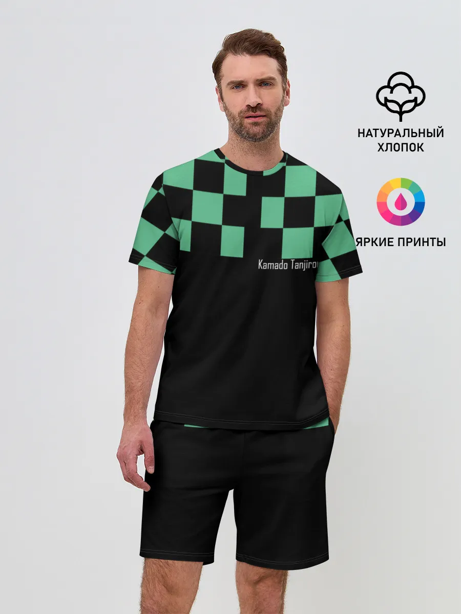 Мужской костюм с шортами / Kamado Tanjiro зеленые квадраты