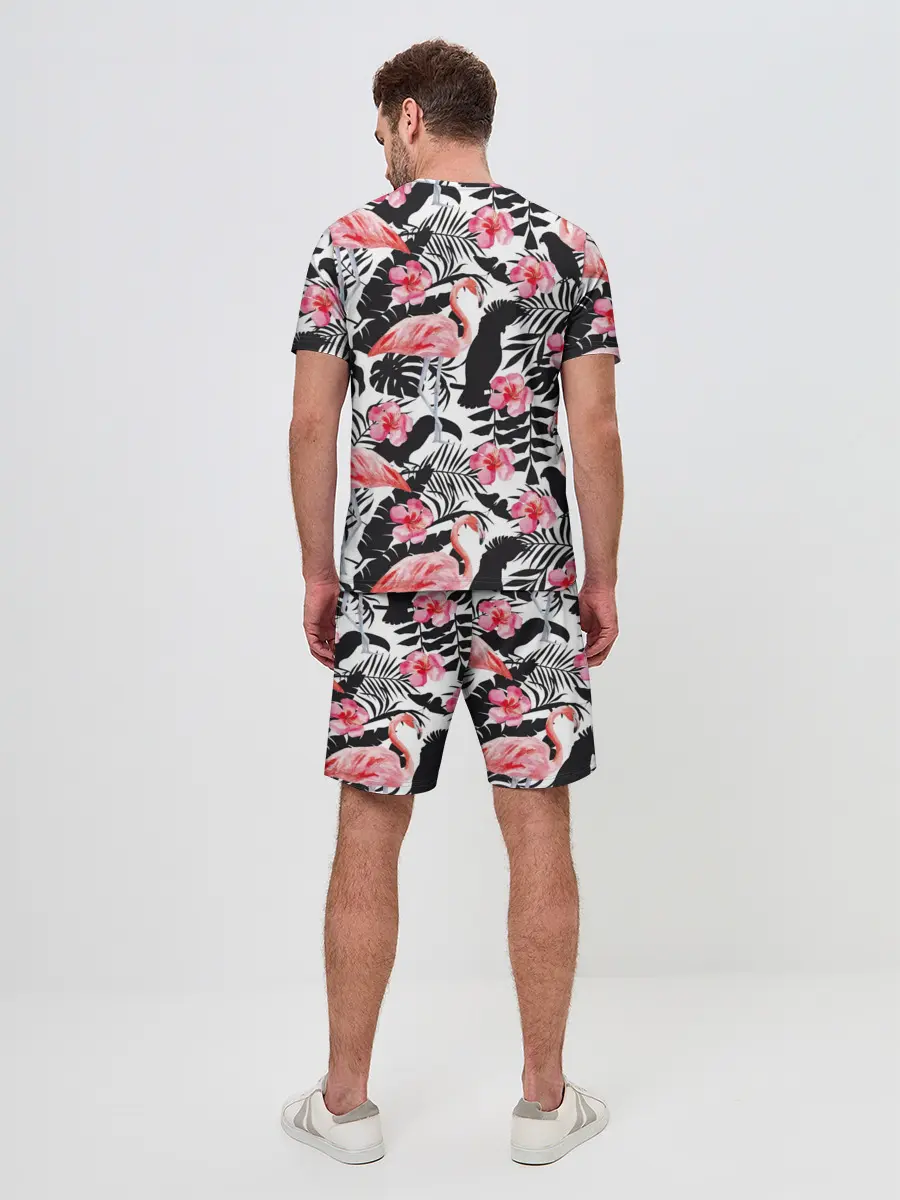 Мужской костюм с шортами / фламинго и попугаи