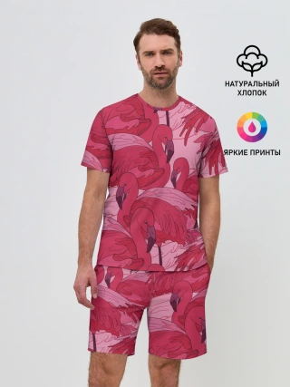 Мужской костюм с шортами / розовые фламинго