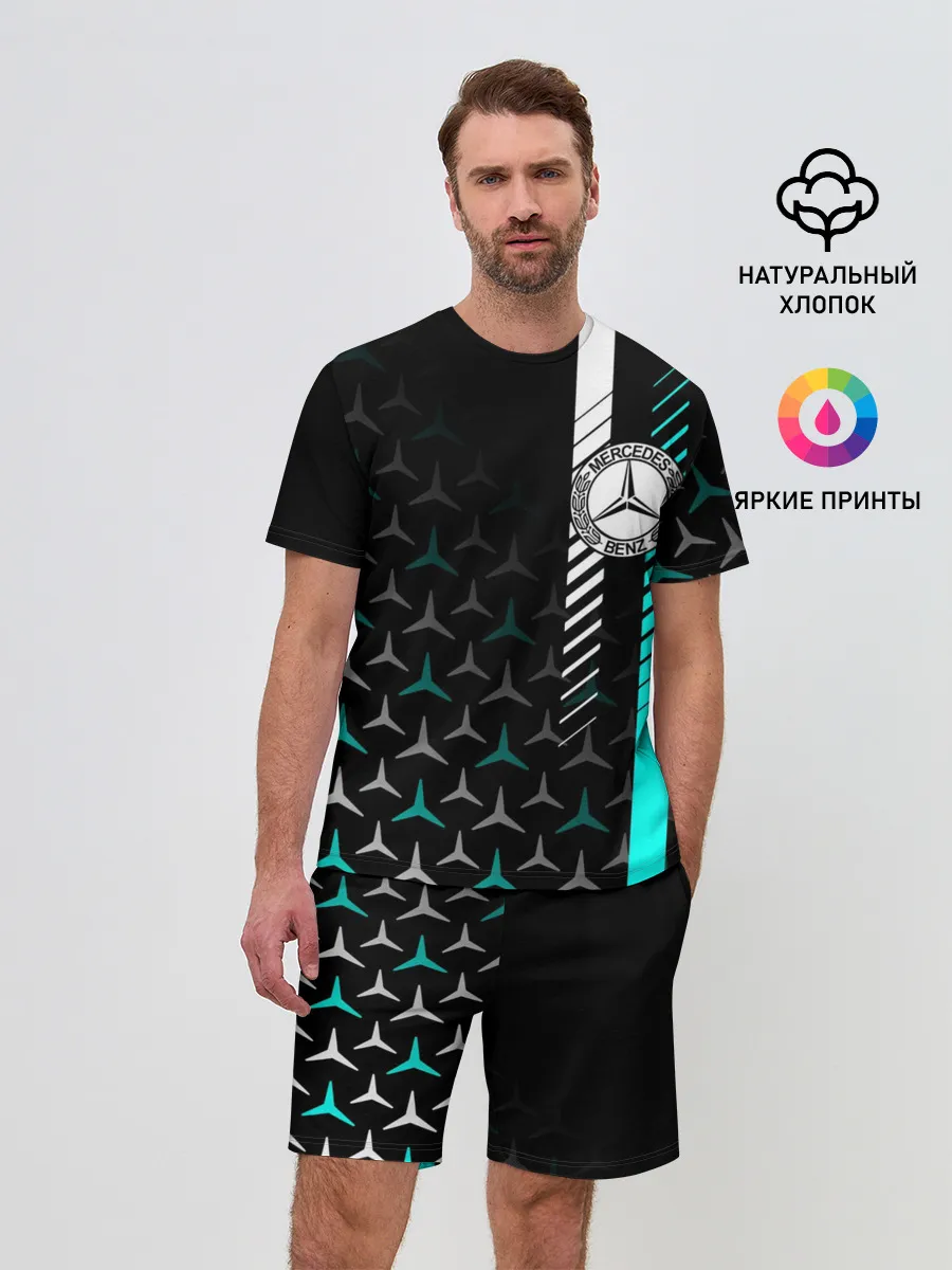Мужской костюм с шортами / МЕРСЕДЕС / AQUA BLACK GRADIENT