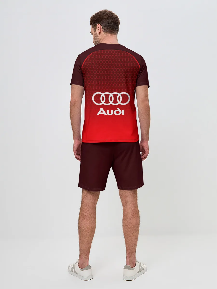 Мужской костюм с шортами / AUDI красная сетка