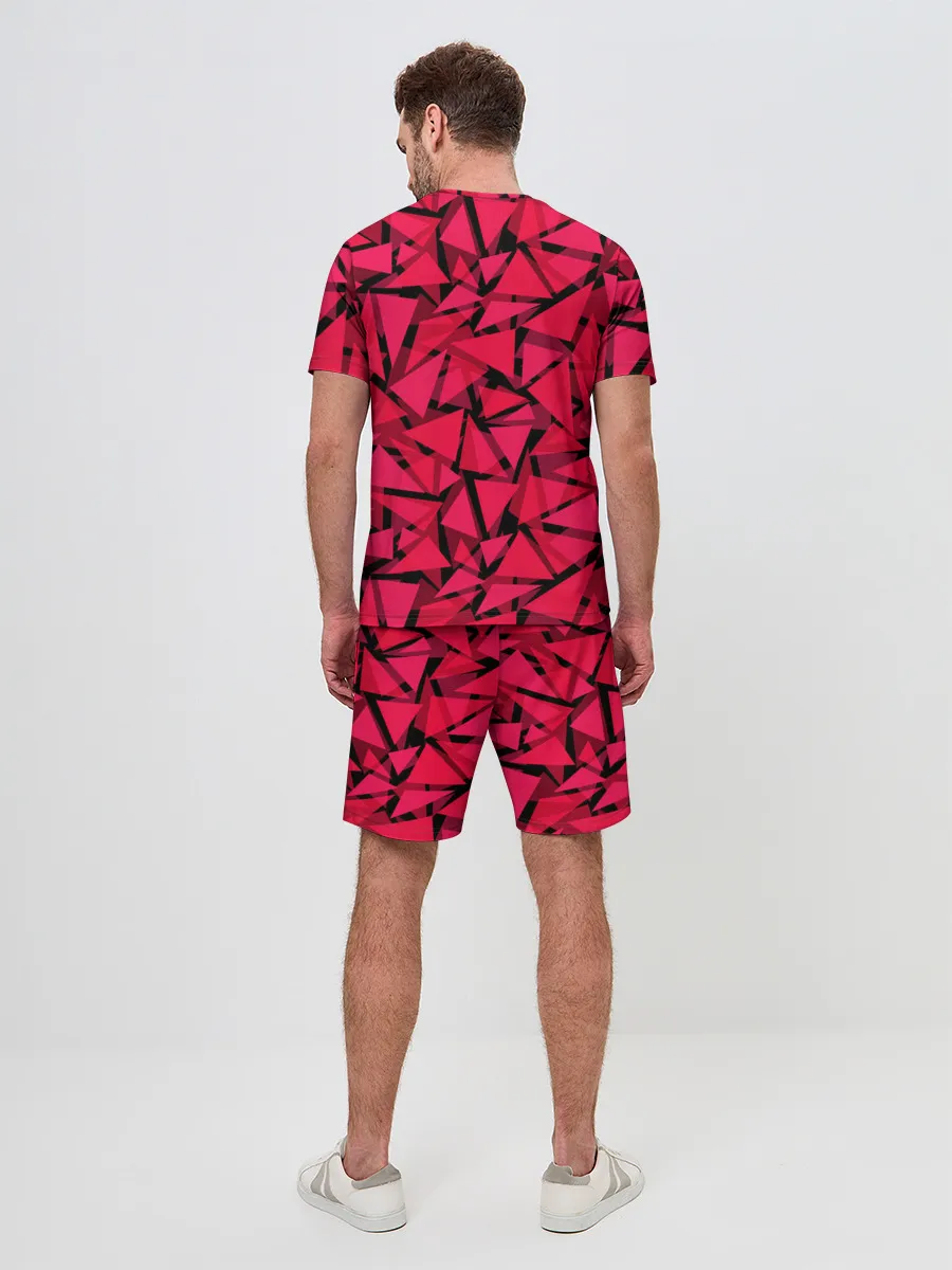 Мужской костюм с шортами / Красно-черный полигональный
