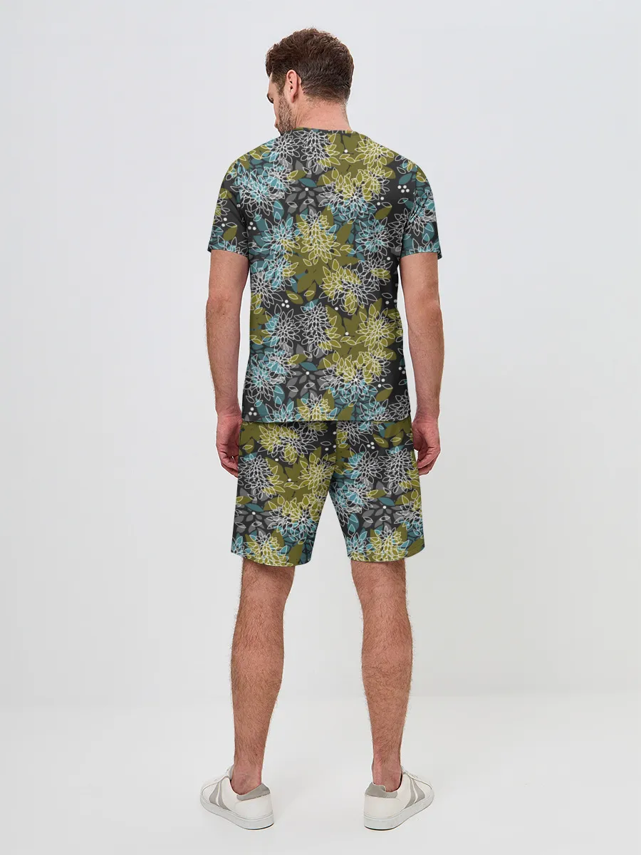 Мужской костюм с шортами / Черно оливковый цветочный