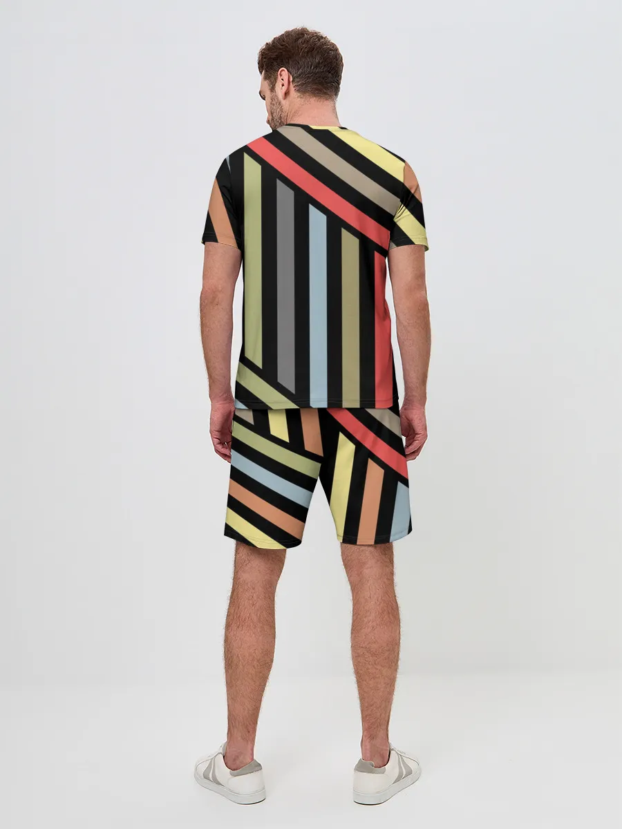 Мужской костюм с шортами / Абстрактный полосатый узор
