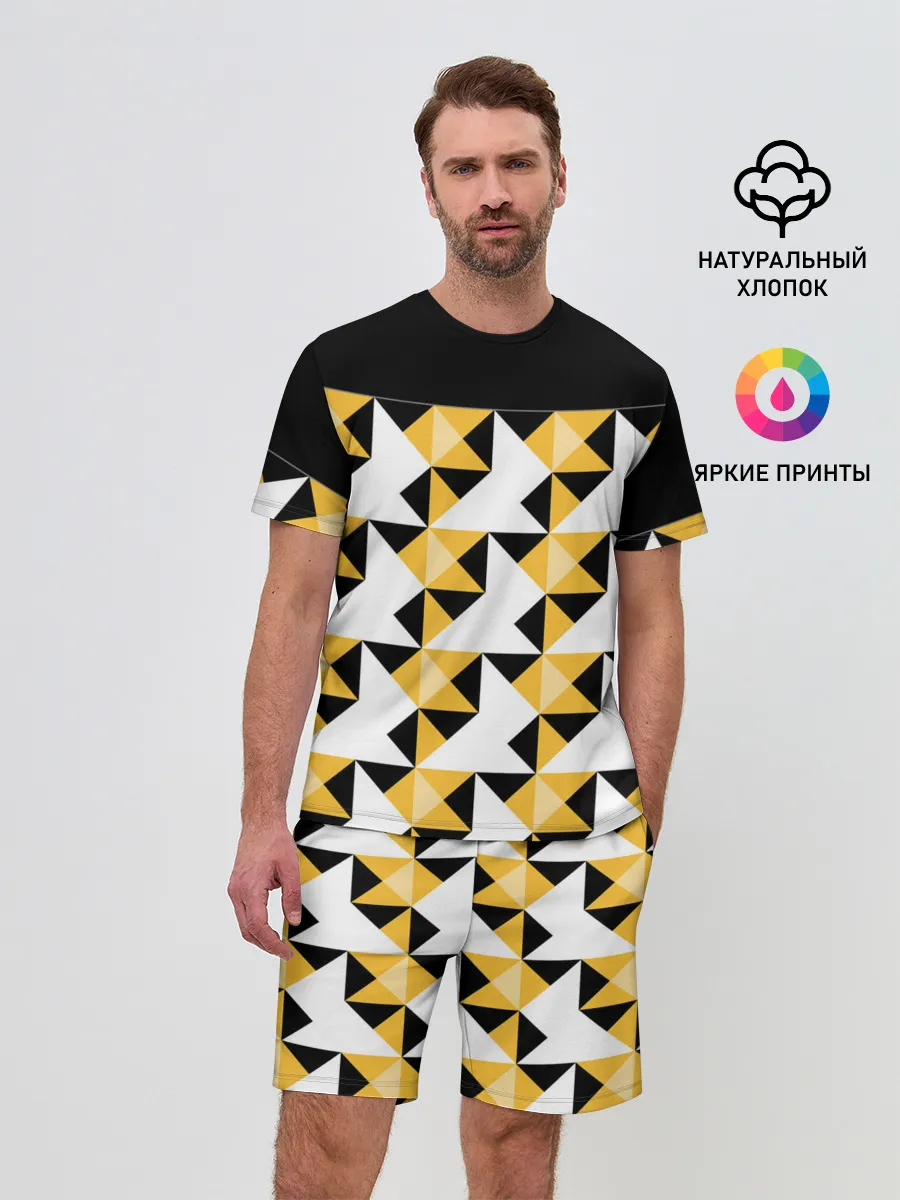 Мужской костюм с шортами / Черно-желтый геометрический
