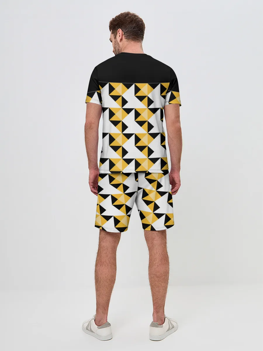 Мужской костюм с шортами / Черно-желтый геометрический