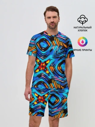 Мужской костюм с шортами / Желто-синий абстрактный узор