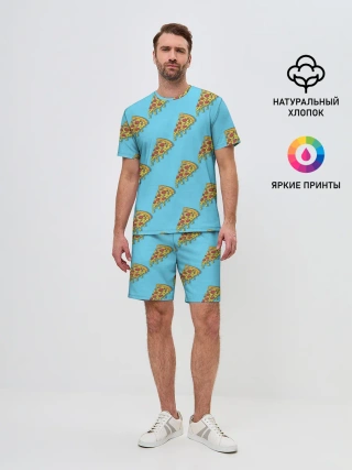 Мужской костюм с шортами / Пицца паттерн на голубом