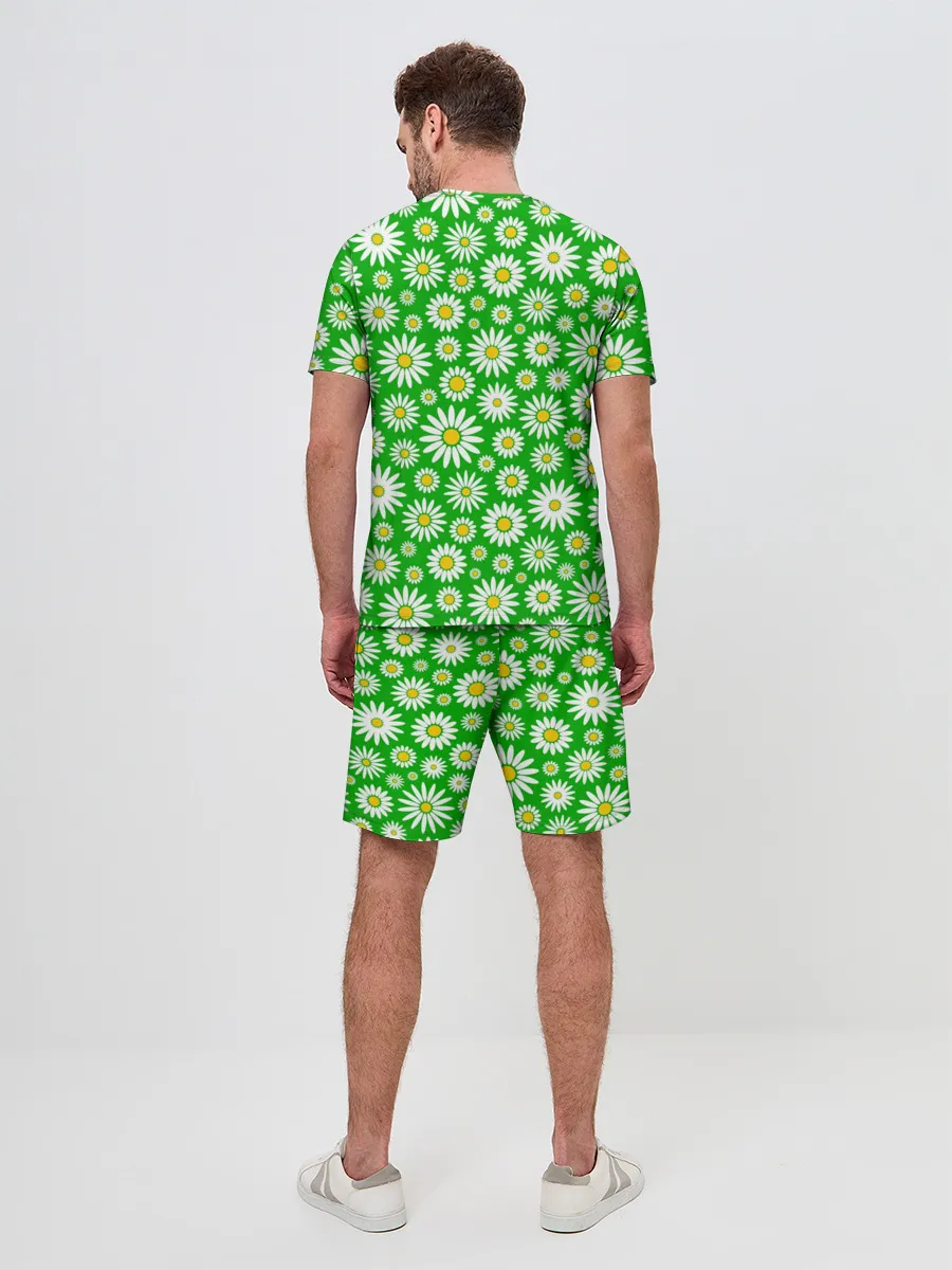 Мужской костюм с шортами / Ромашки на зелёном фоне